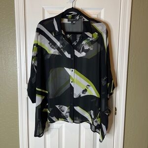 Lane Bryant Black and Green Abstract Blouse